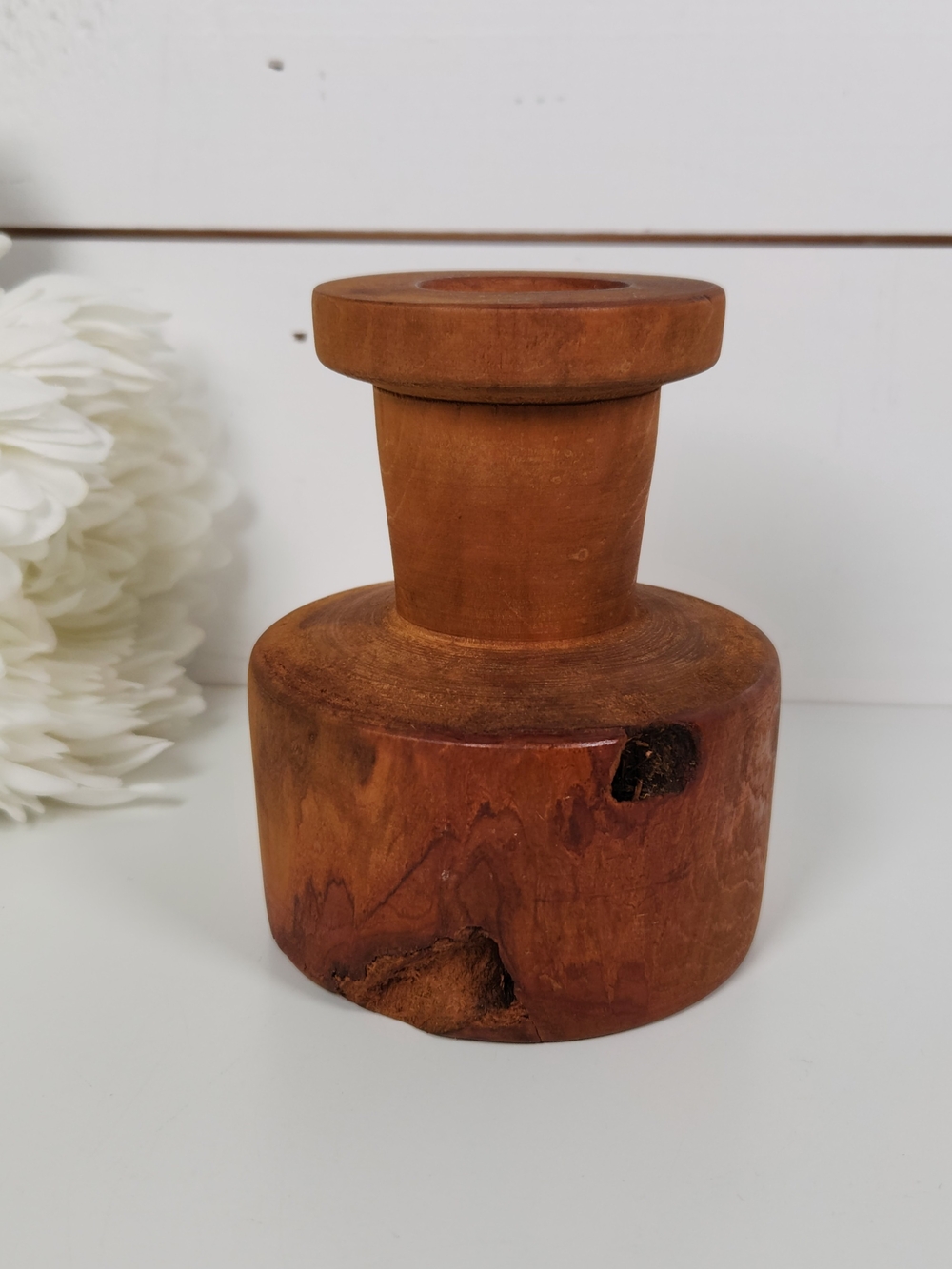 Vintage Hand Carved Natural Wood Vase w/ Knotts 4.5" | Rustic Vase | Cabin